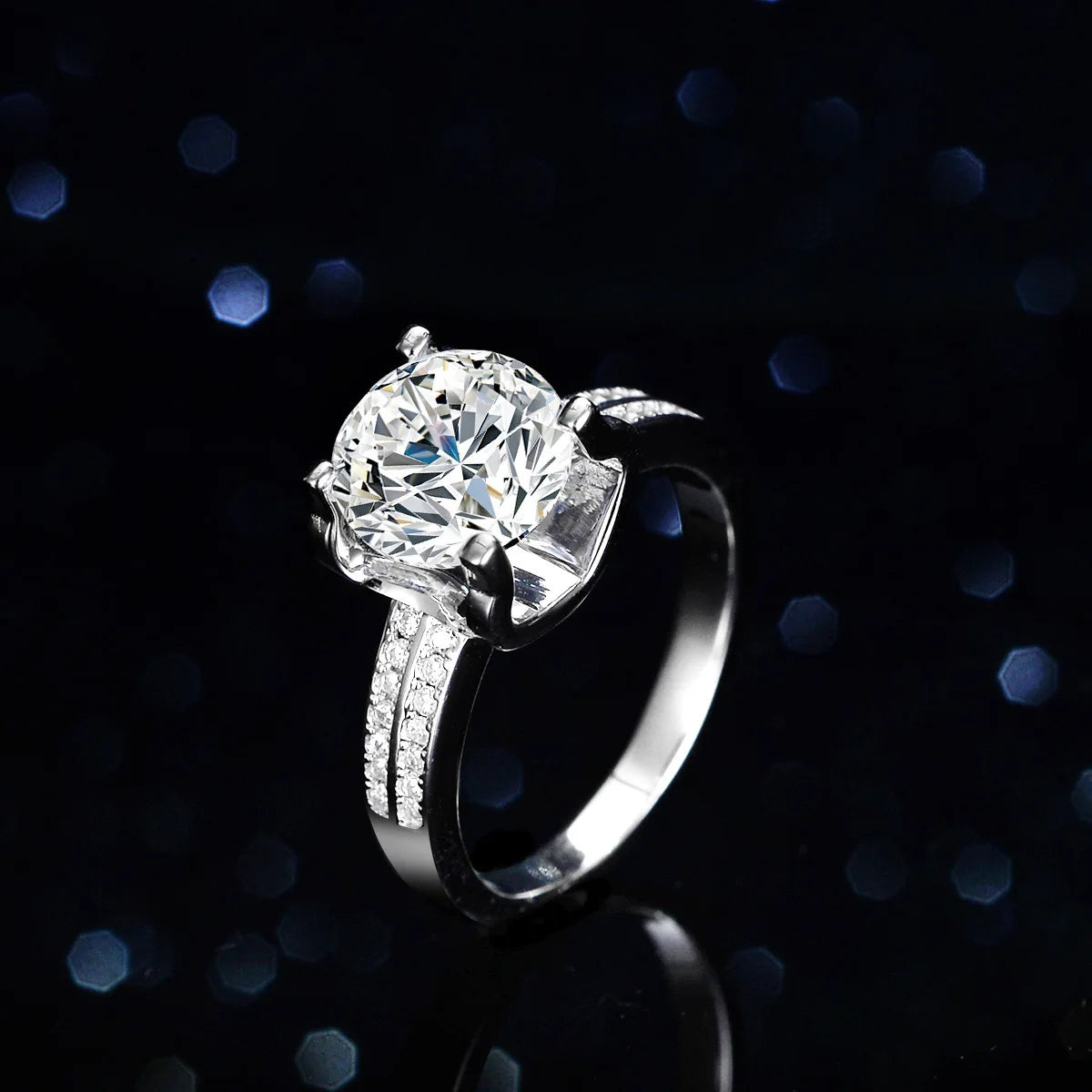 Anillo de Moissanita 3quilates de Plata de Ley S925 y Platino